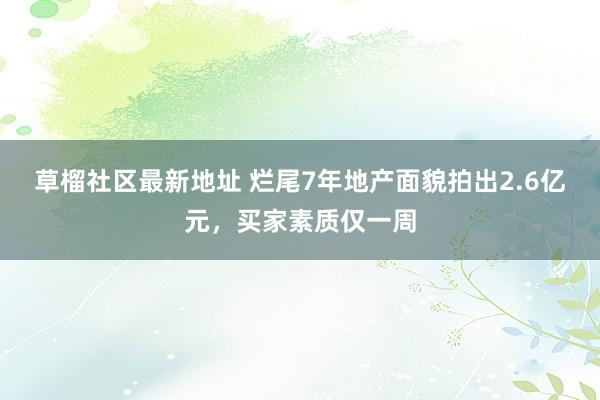 草榴社区最新地址 烂尾7年地产面貌拍出2.6亿元，买家素质仅一周