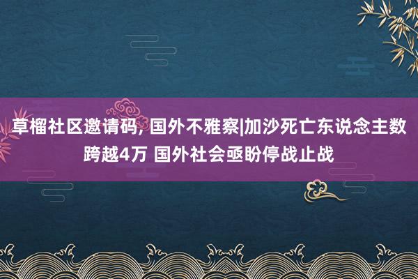 草榴社区邀请码, 国外不雅察|加沙死亡东说念主数跨越4万 国外社会亟盼停战止战