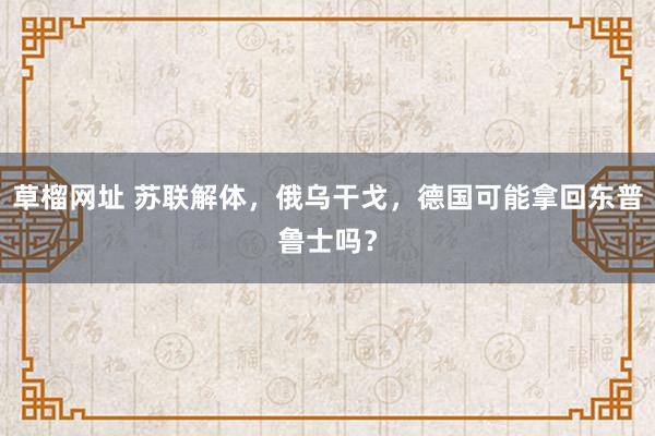 草榴网址 苏联解体，俄乌干戈，德国可能拿回东普鲁士吗？