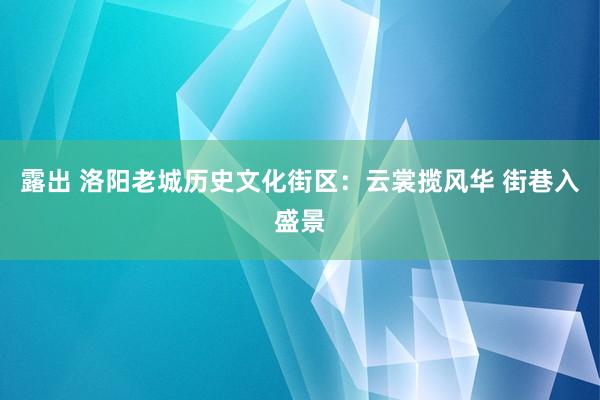 露出 洛阳老城历史文化街区：云裳揽风华 街巷入盛景